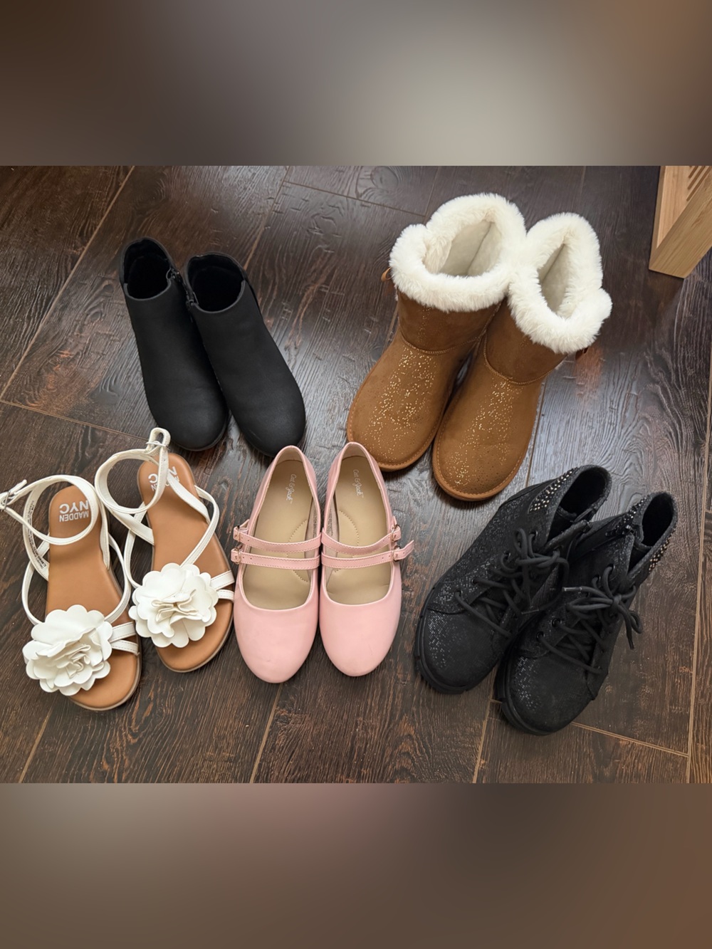 BUNDLE SHOES!!! White Strap Sandals, Pink Flats, black and brown Boots